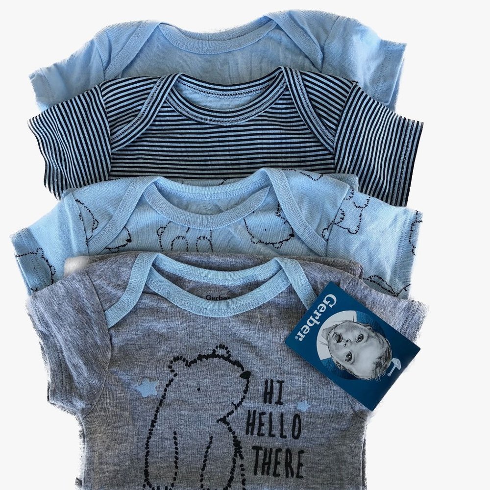 Gerber 4 Pack Onesies Blue/Grey Short Sleeves, Snap Closures, Bodysuits 6-9 Mo - Picture 6 of 11